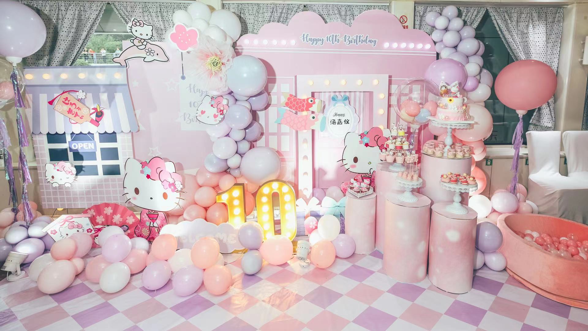 上海外滩黄浦江游览游艇租赁生日宴游轮生日派对-Hello kitty主题布置